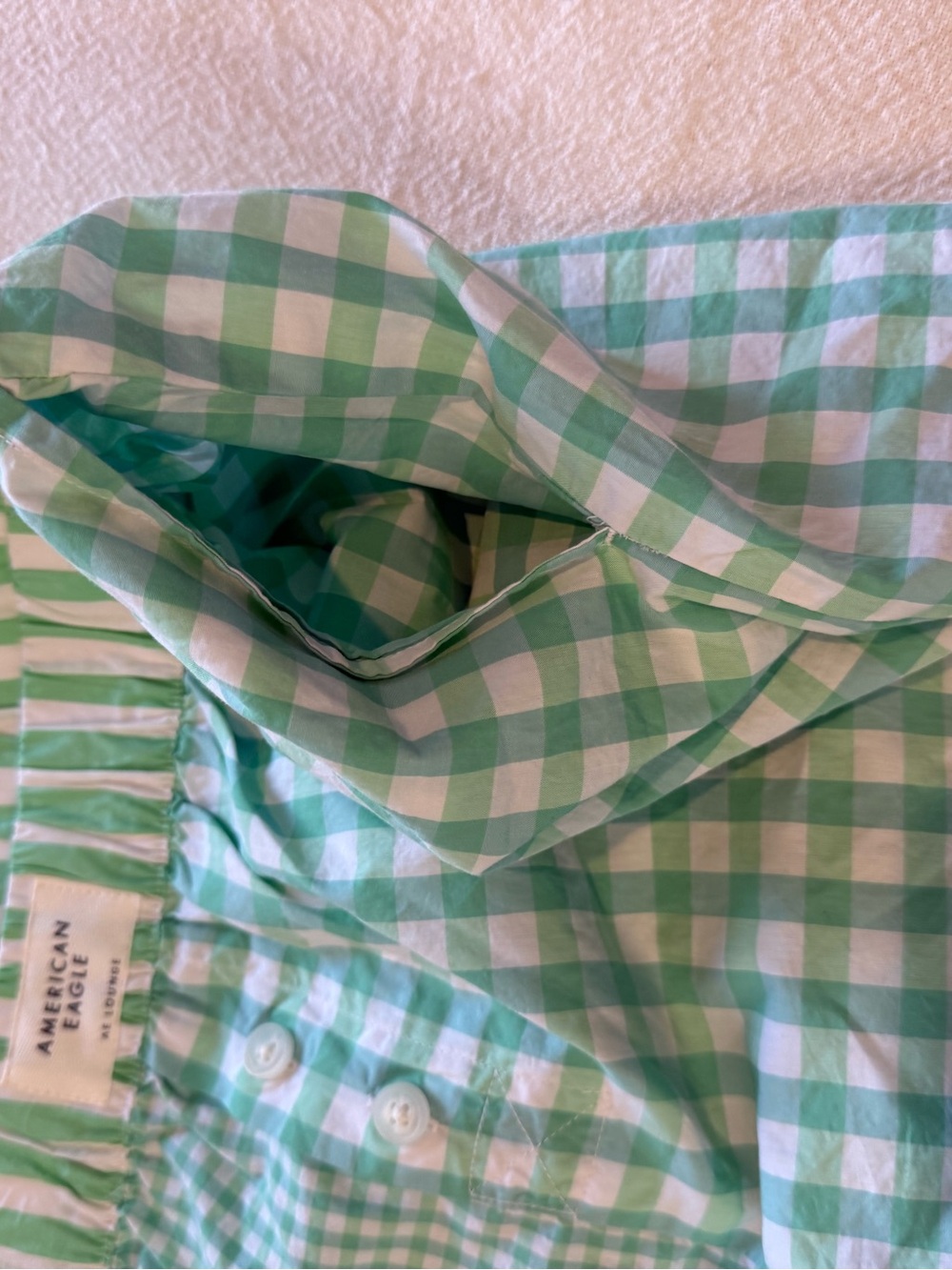 NWT American Eagle AE Gingham Boxer Shorts Green White Pockets L - Picture 7 of 7